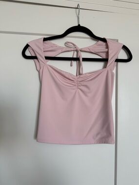 Garage Light Pink Ruched Tie-Back Crop Top